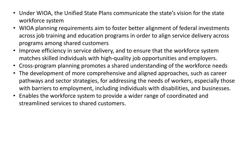under wioa the unified state plans communicate