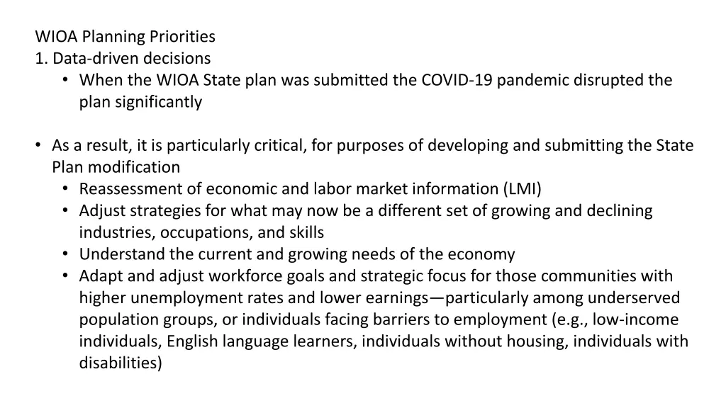 wioa planning priorities 1 data driven decisions