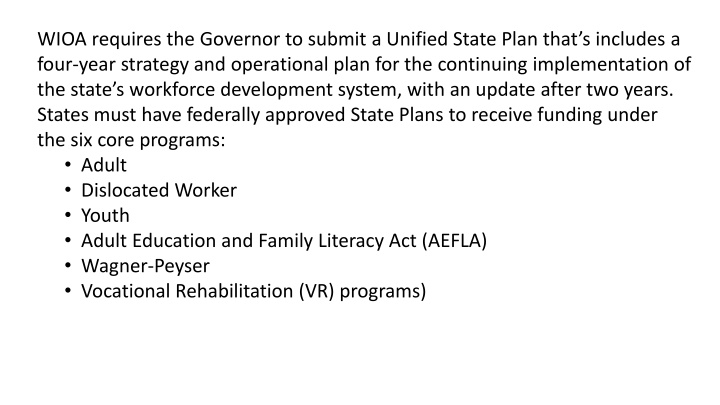 wioa requires the governor to submit a unified