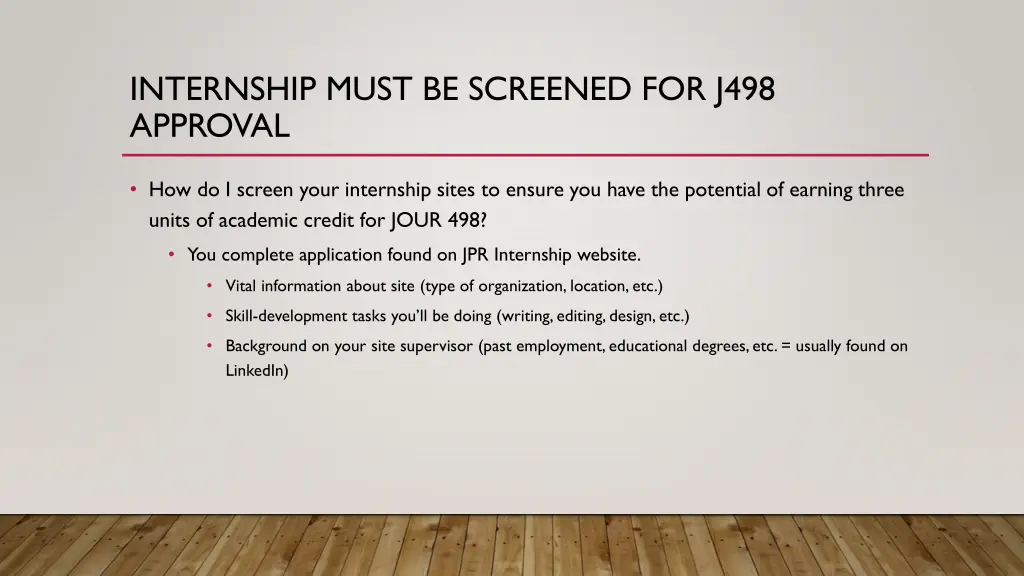 internship must be screened for j498 approval