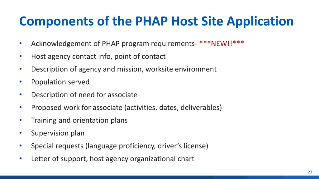 components of the phap host site application