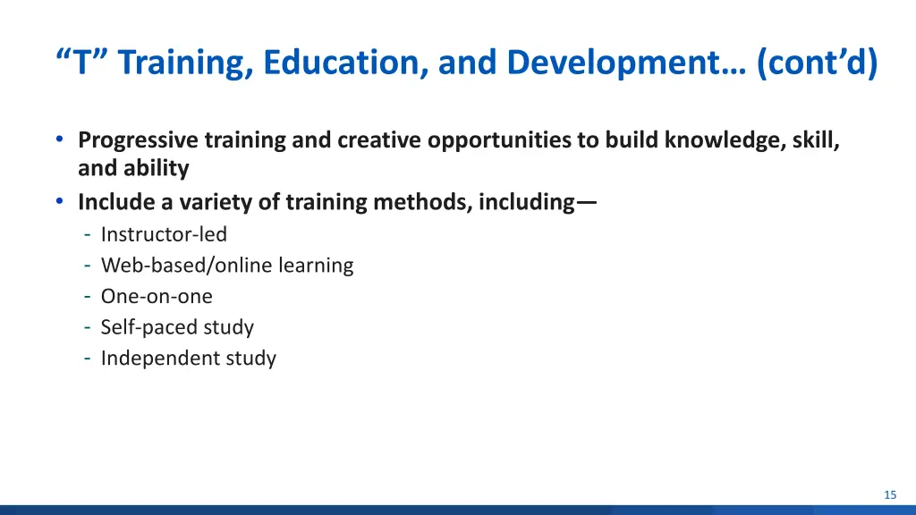 t training education and development cont d