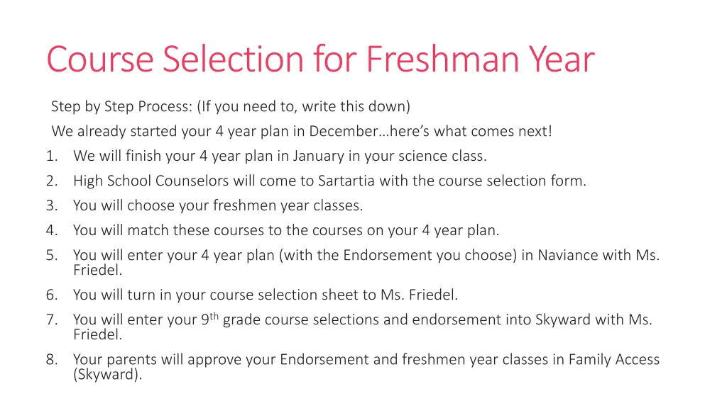 course selection for freshman year