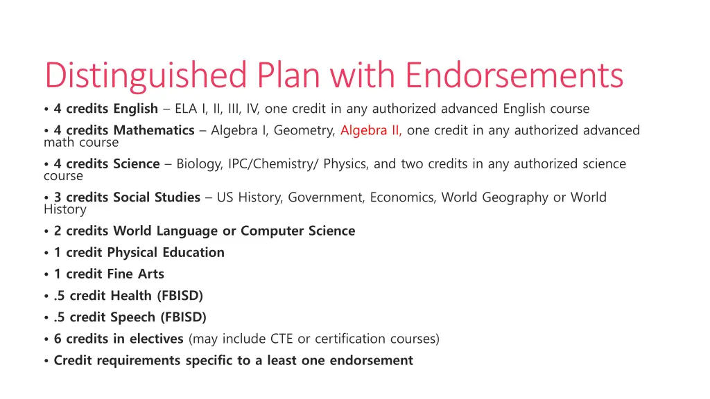 distinguished plan with endorsements 4 credits