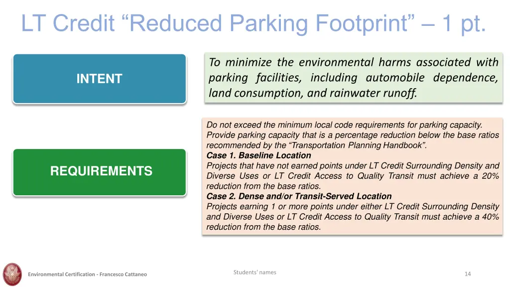 lt credit reduced parking footprint 1 pt