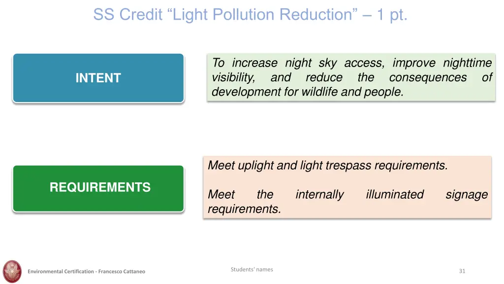 ss credit light pollution reduction 1 pt