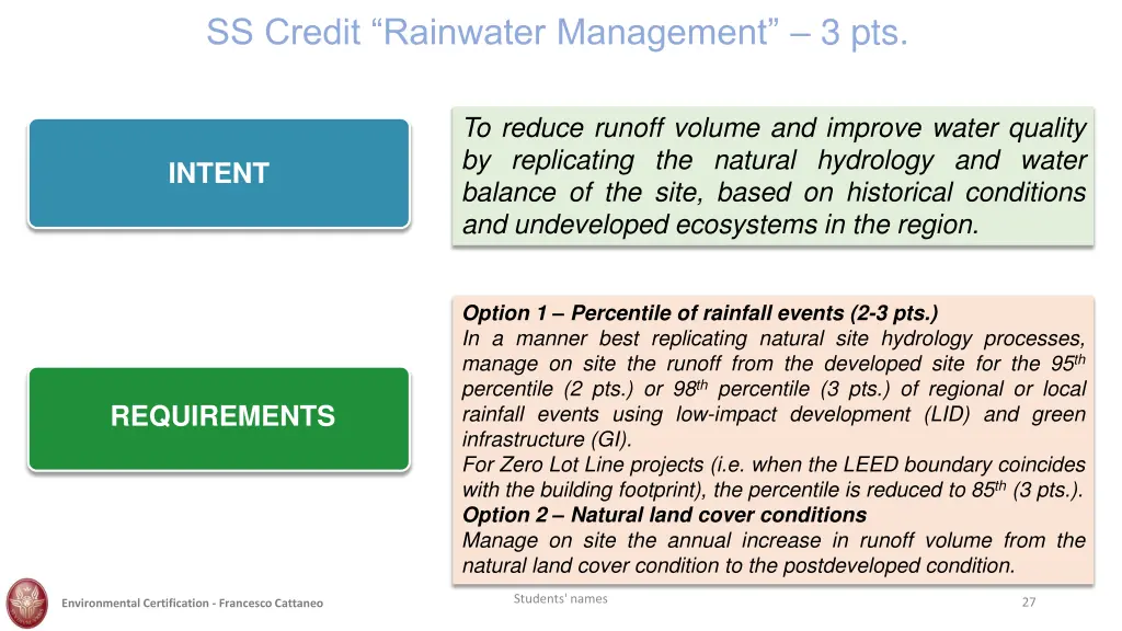 ss credit rainwater management 3 pts