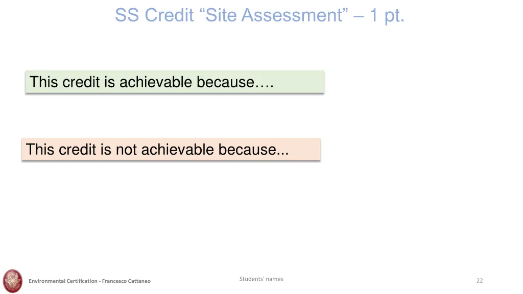 ss credit site assessment 1 pt 1