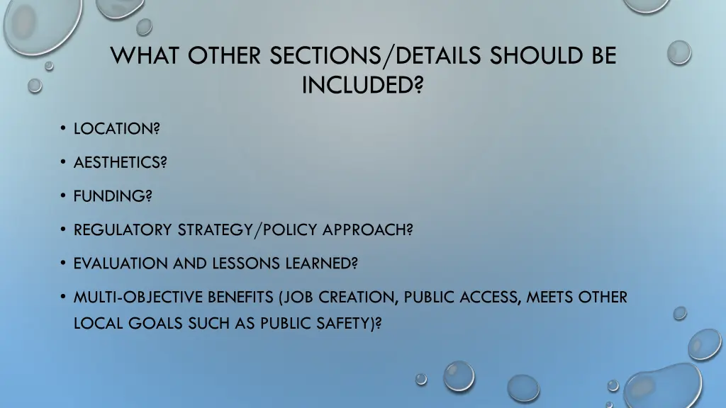 what other sections details should be included