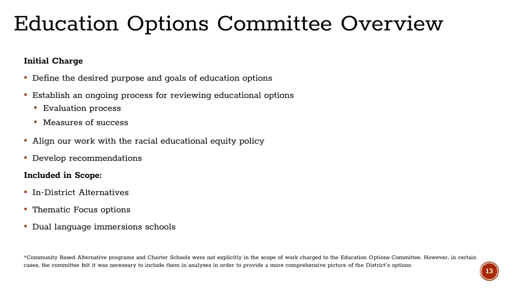 education options committee overview