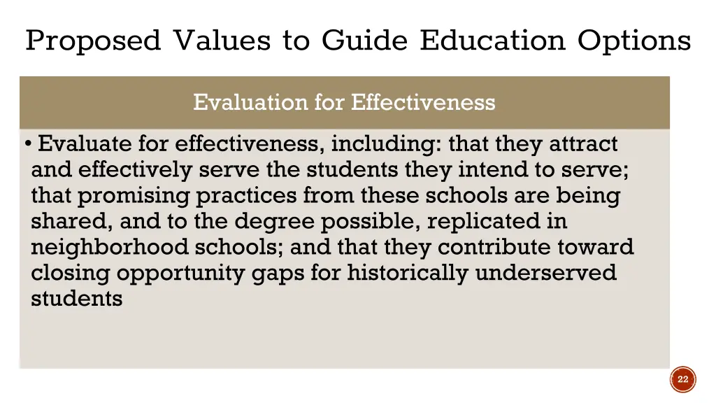 proposed values to guide education options 2