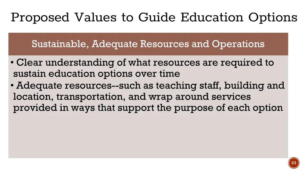 proposed values to guide education options 3