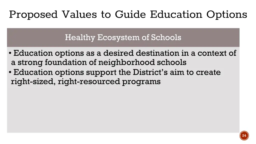 proposed values to guide education options 4
