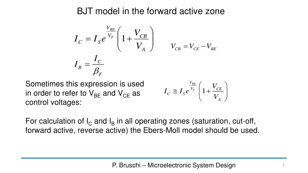 bjt model in the forward active zone