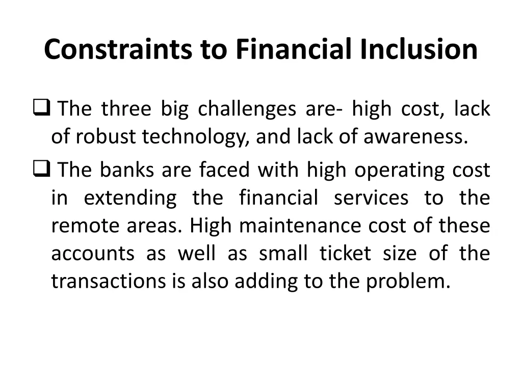 constraints to financial inclusion