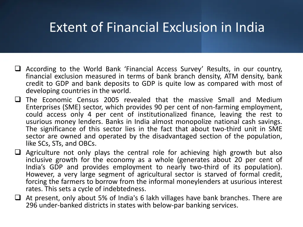 extent of financial exclusion in india