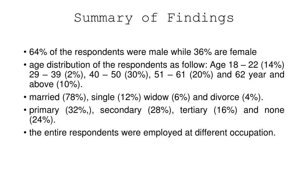 summary of findings