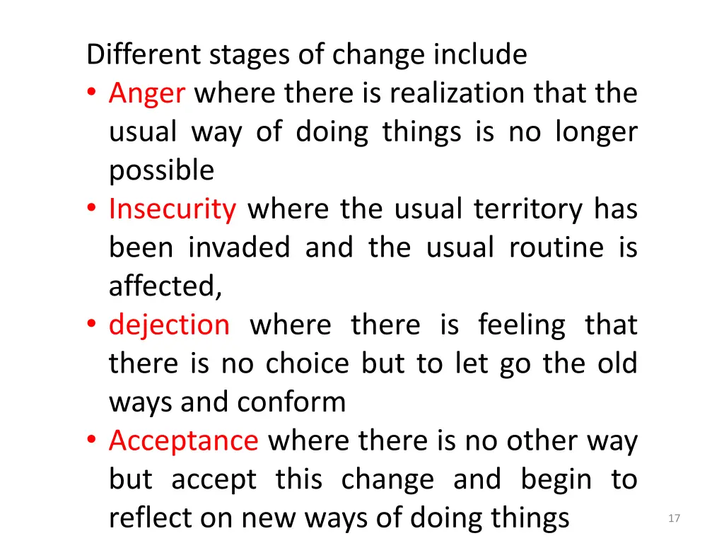 different stages of change include anger where