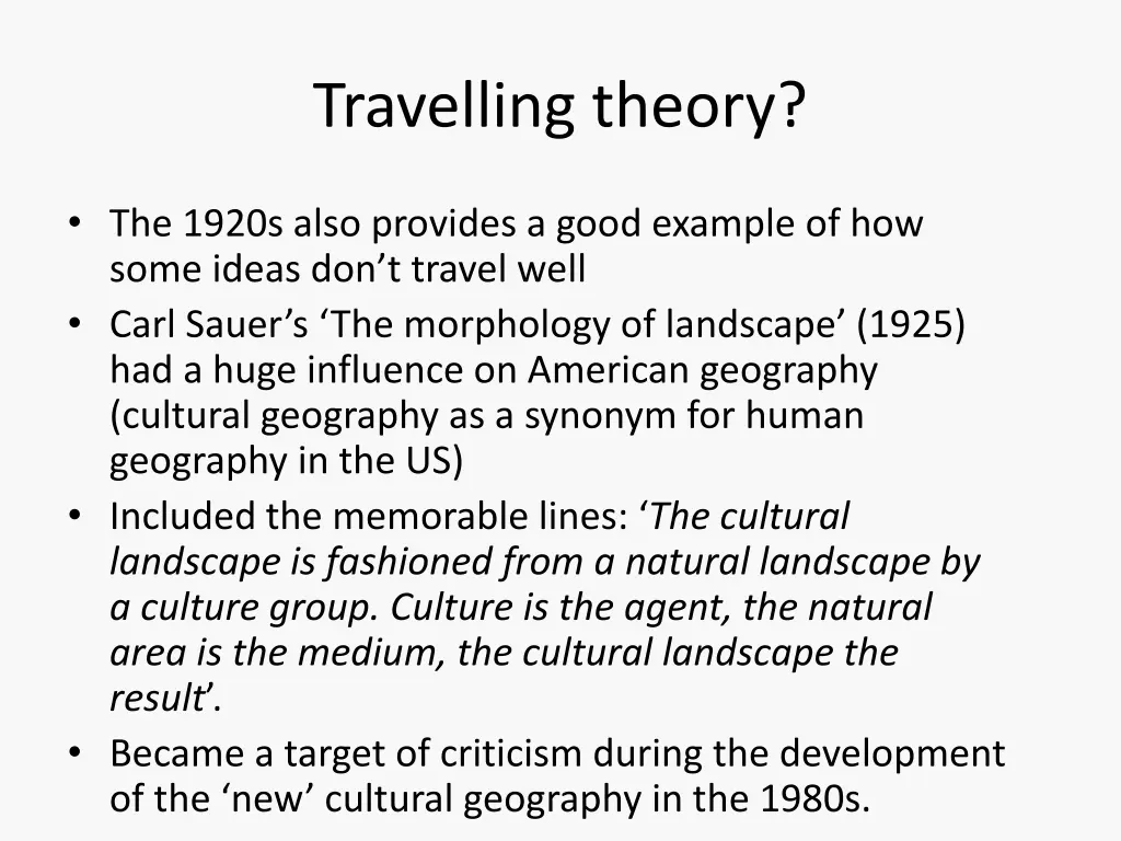 travelling theory