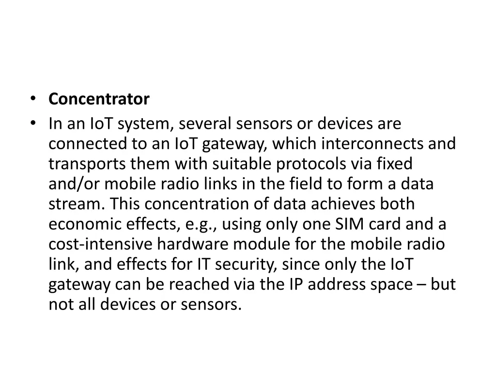 concentrator in an iot system several sensors
