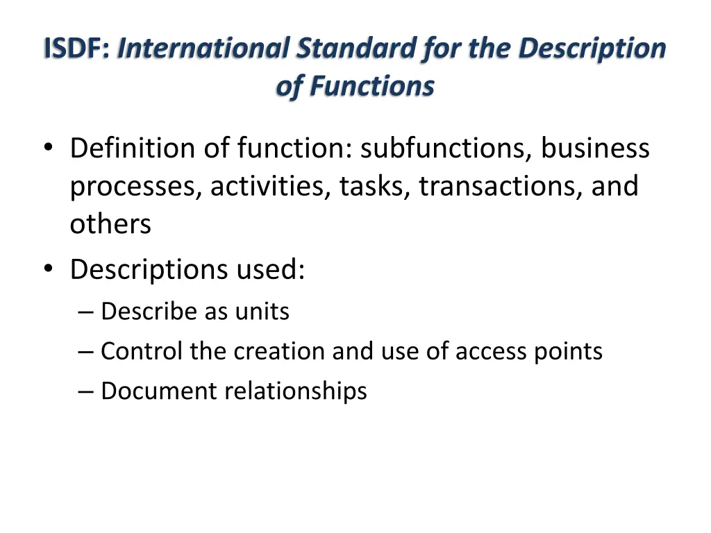 isdf international standard for the description