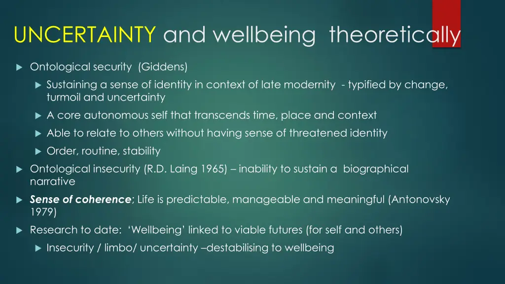 uncertainty and wellbeing theoretically