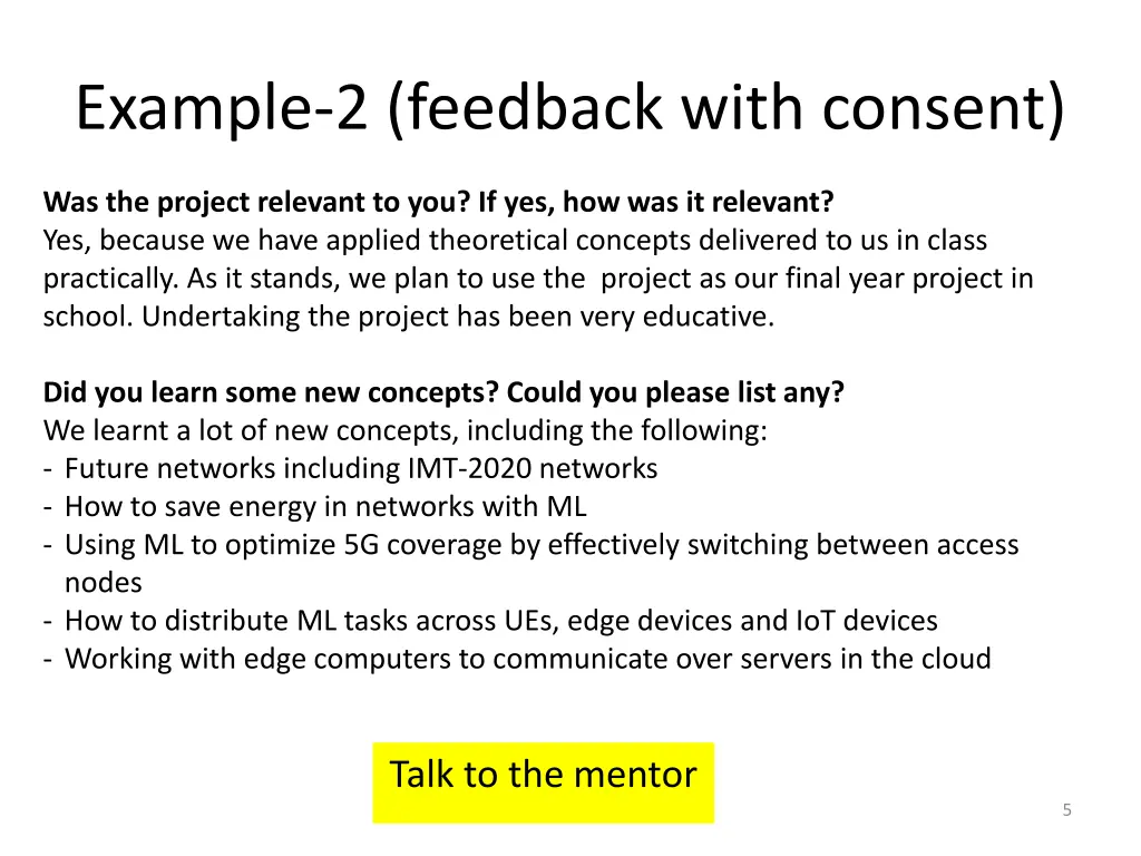 example 2 feedback with consent