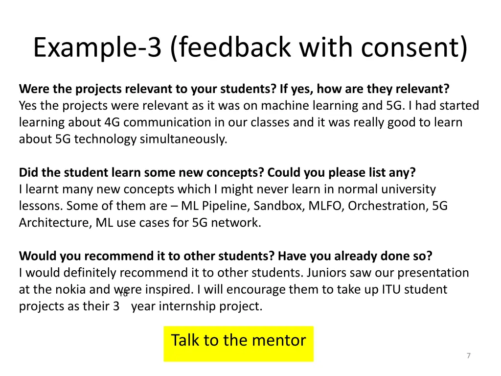 example 3 feedback with consent