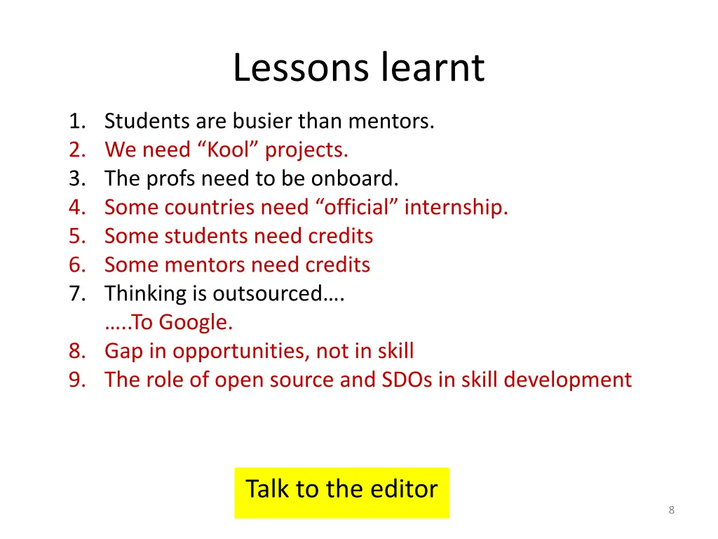 lessons learnt
