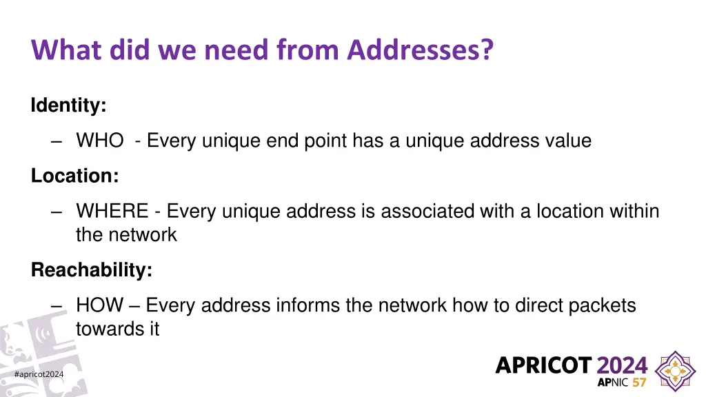 what did we need from addresses