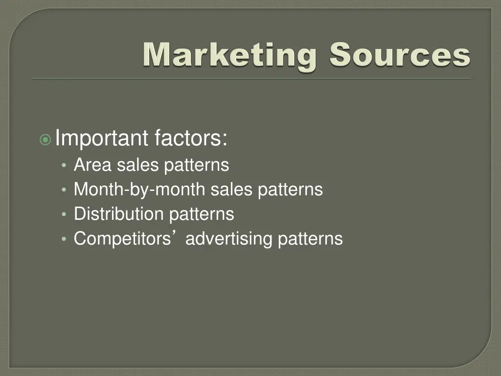 important factors area sales patterns month
