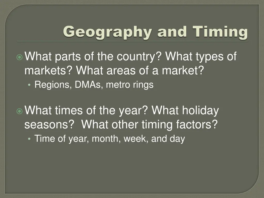 what parts of the country what types of markets