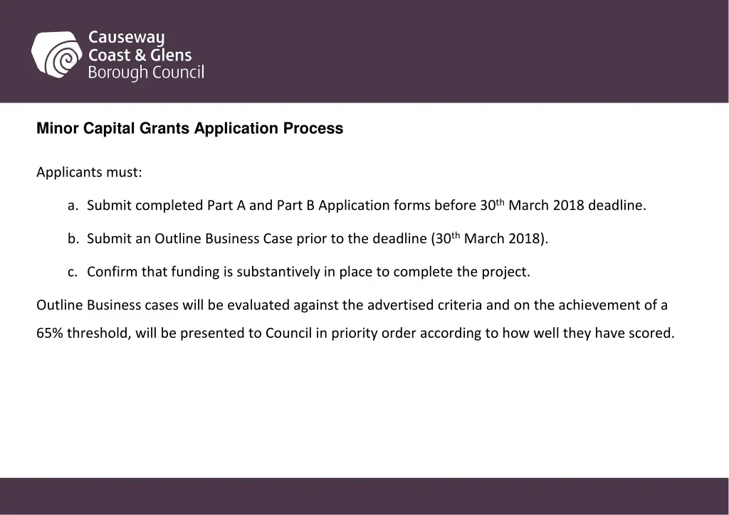 minor capital grants application process