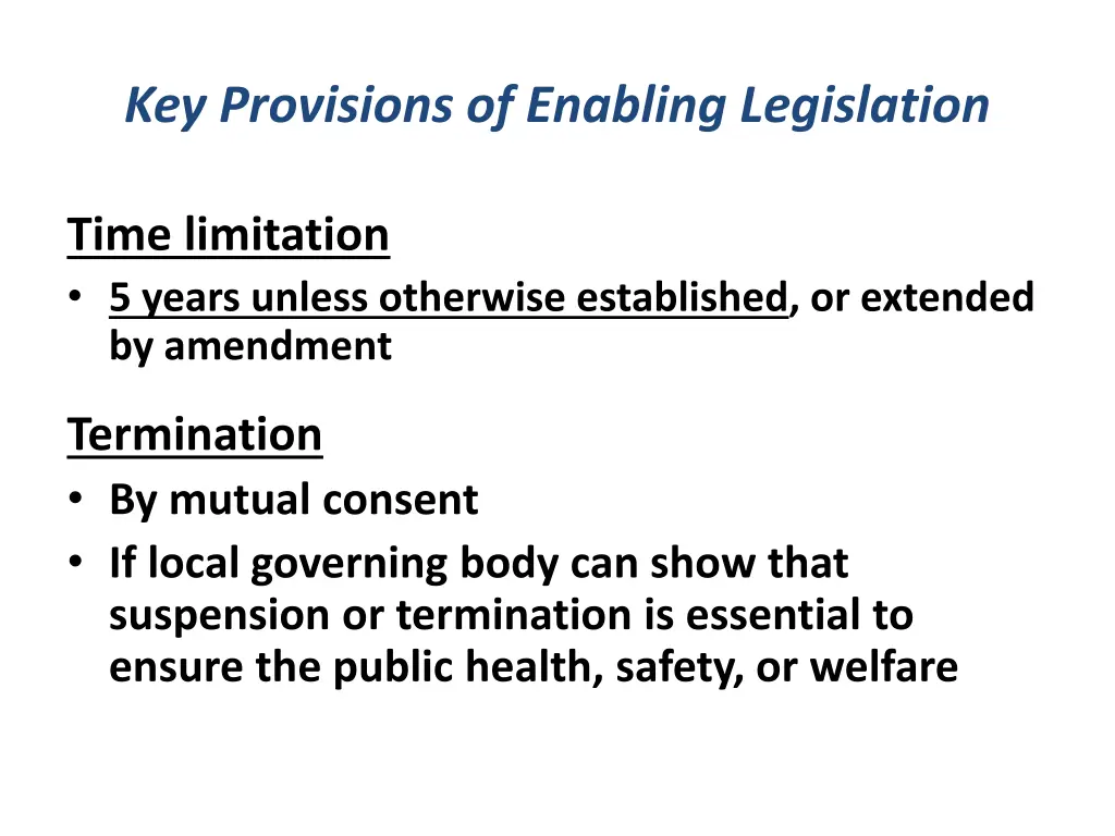 key provisions of enabling legislation 1