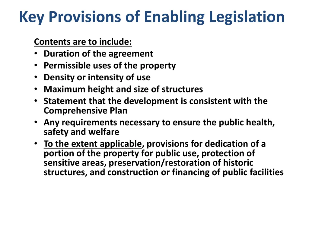 key provisions of enabling legislation