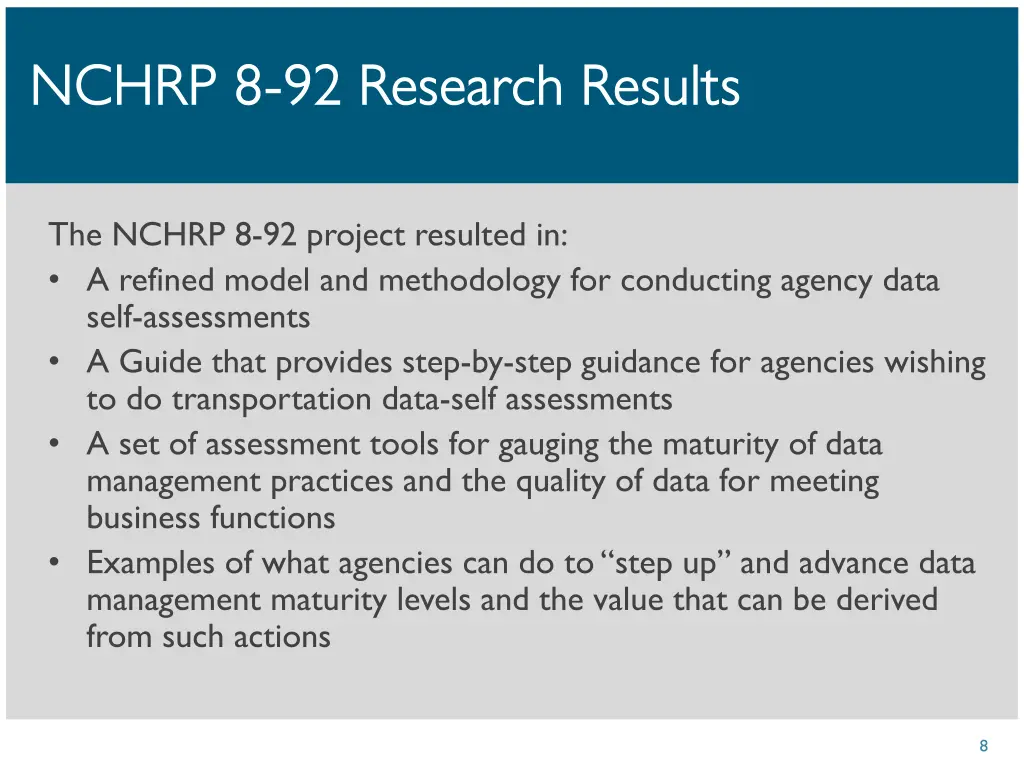 nchrp 8 nchrp 8 92 research results 92 research