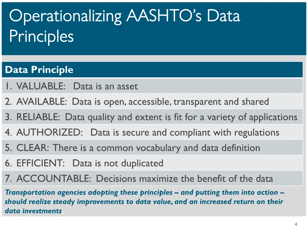 operationalizing aashto s data operationalizing