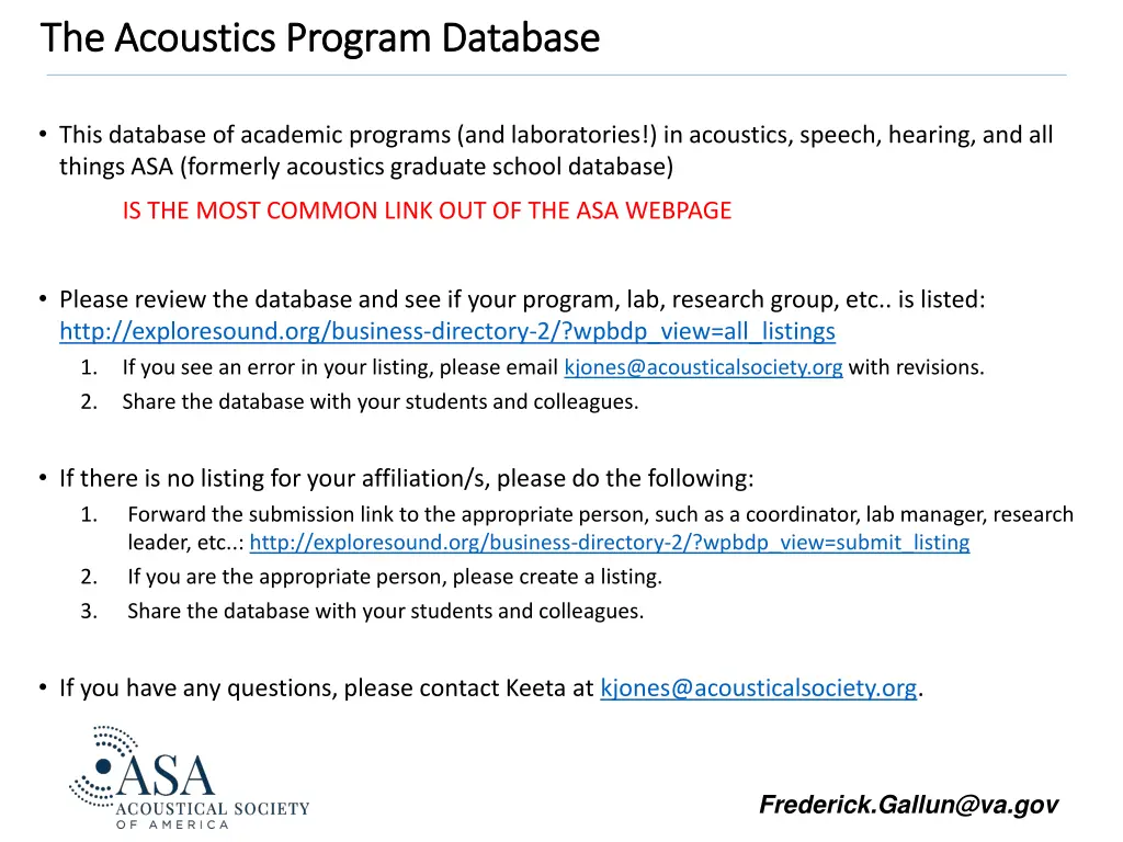 the acoustics program database the acoustics