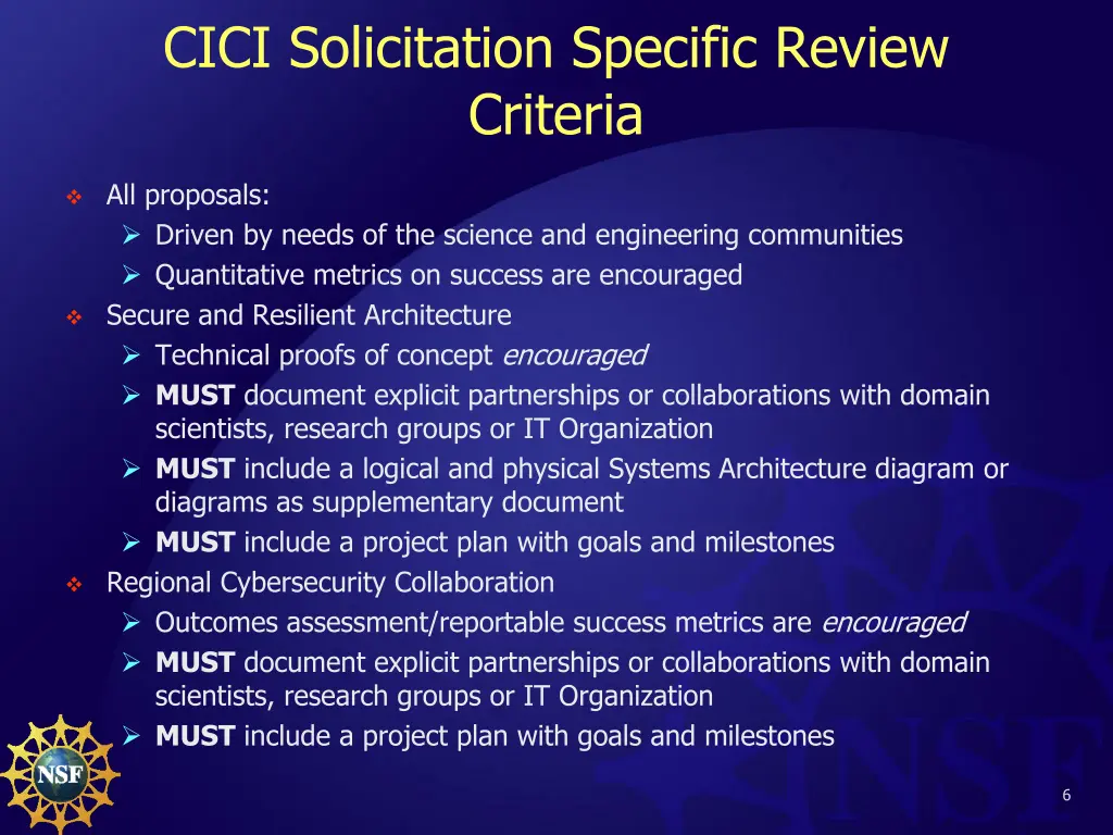 cici solicitation specific review criteria