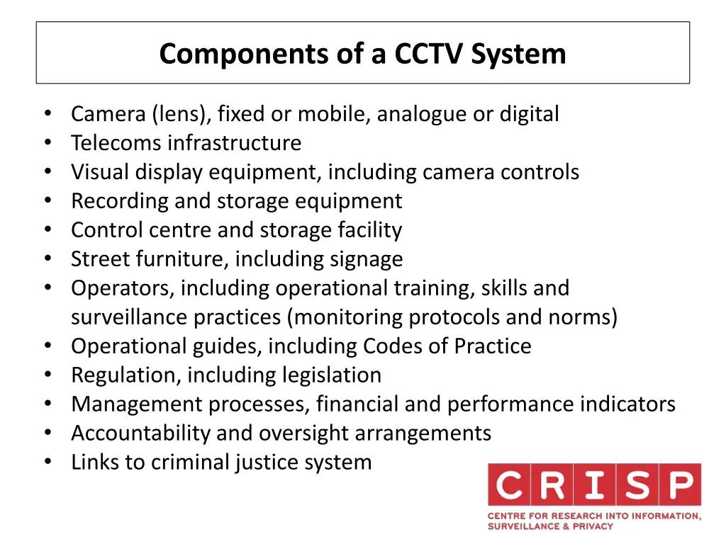 components of a cctv system