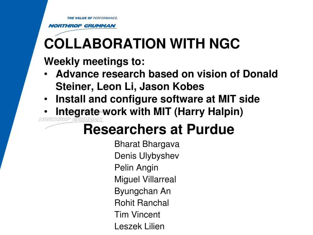 collaboration with ngc weekly meetings to advance