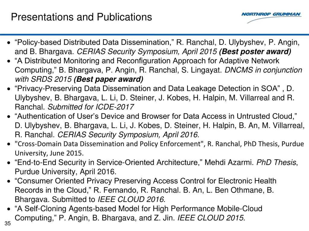 presentations and publications