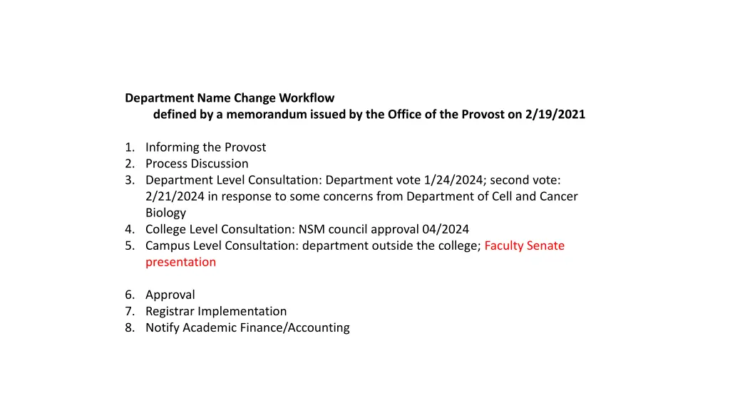 department name change workflow defined