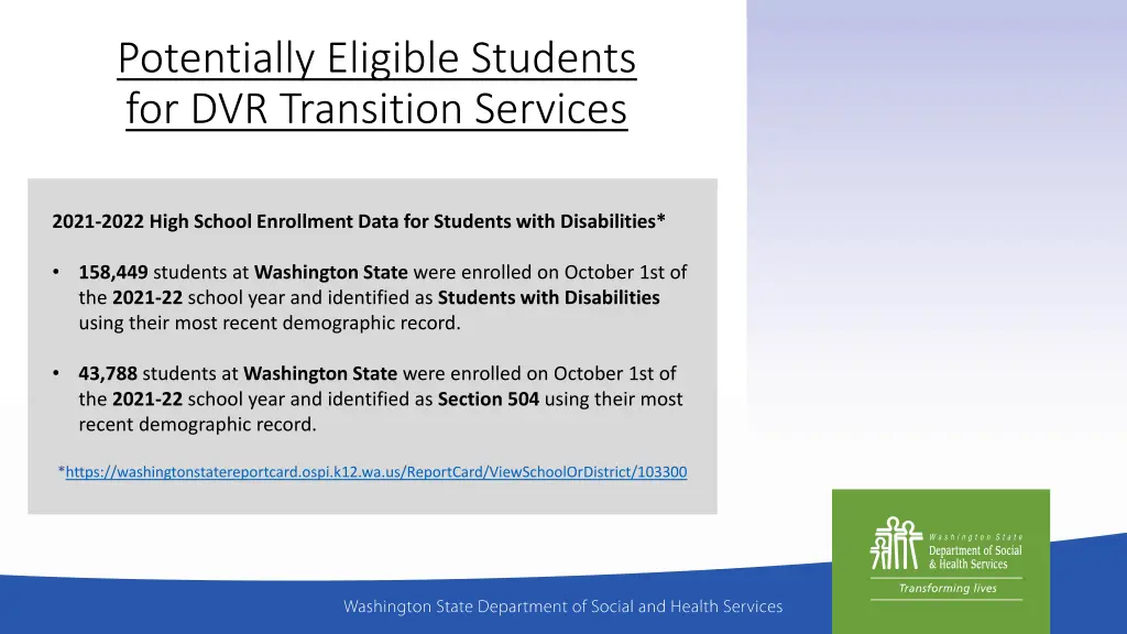potentially eligible students for dvr transition