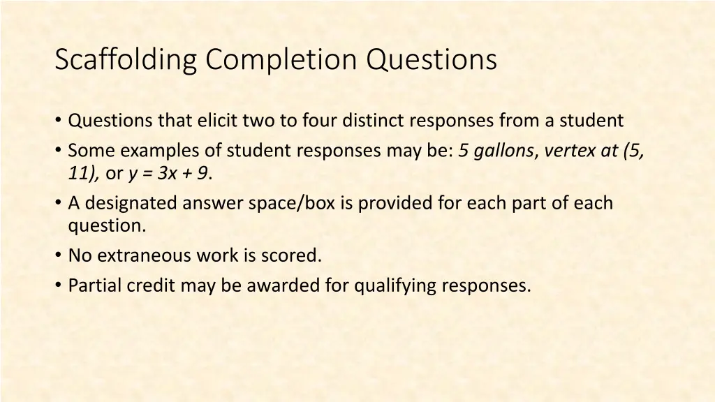 scaffolding completion questions
