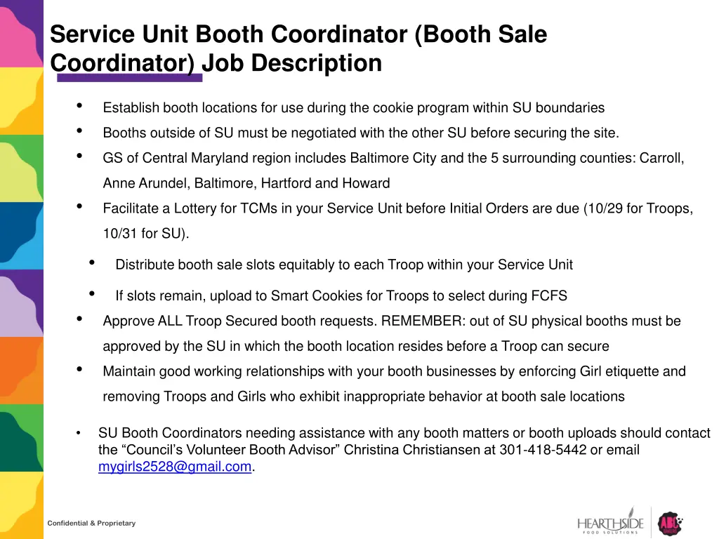 service unit booth coordinator booth sale
