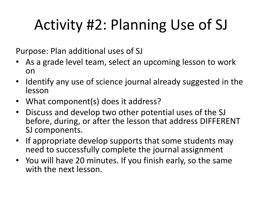 activity 2 planning use of sj