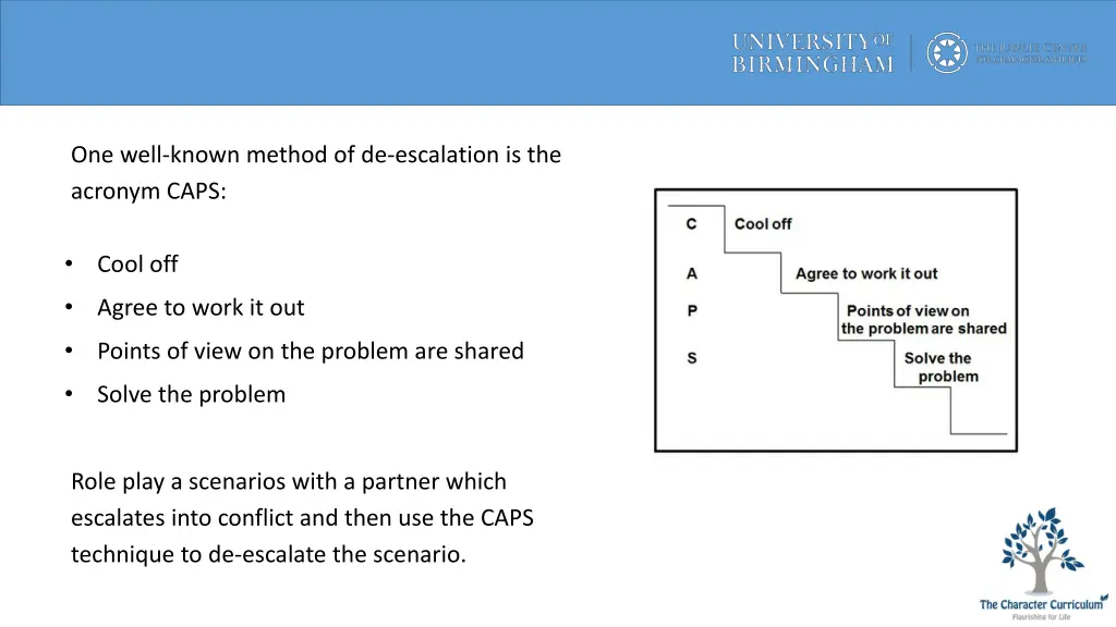one well known method of de escalation
