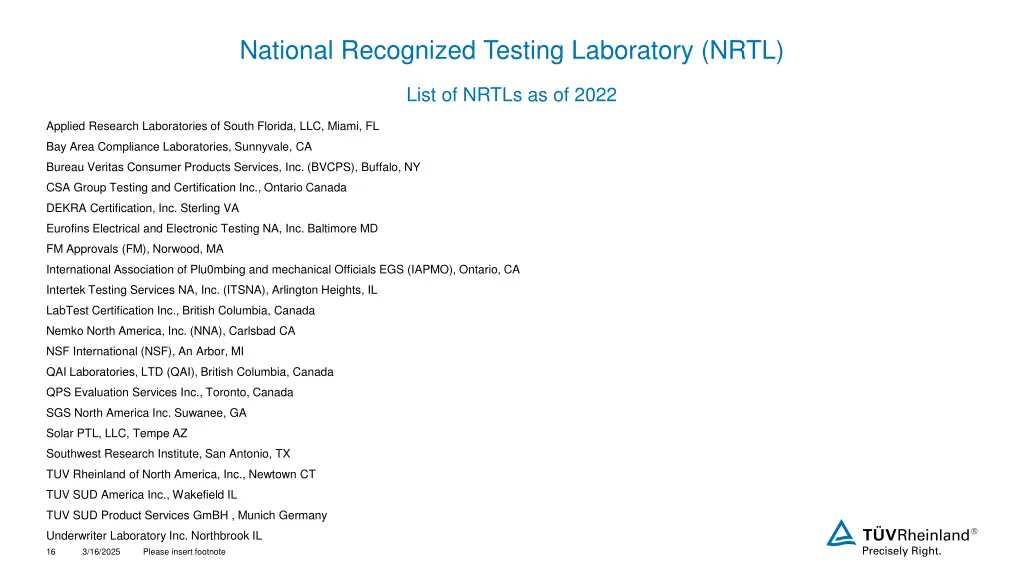 national recognized testing laboratory nrtl 1