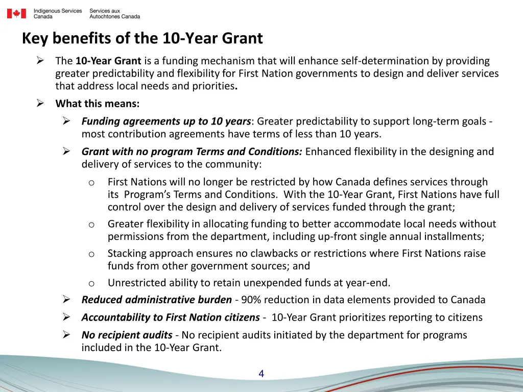 key benefits of the 10 year grant